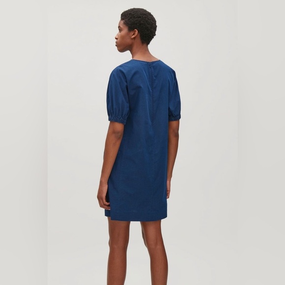 COS Gathered Kimono Sleeve Blue Cotton Dress Size 2 - Picture 2 of 6